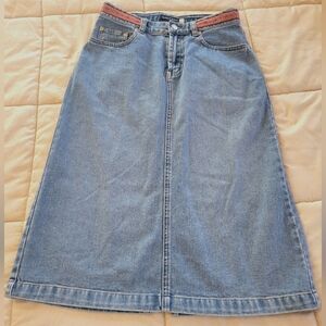 Vintage Bossini Jeans Denim A-Line Midi Skirt With Embroidered Waist